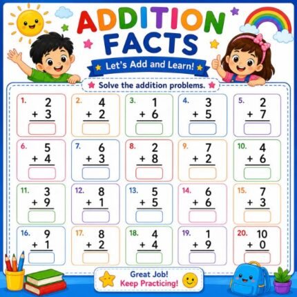Addition Facts Worksheet for Kids