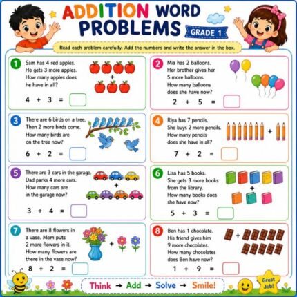 Addition Word Problems Worksheet Grade 1