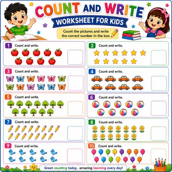 Count and Write Worksheet for Kids