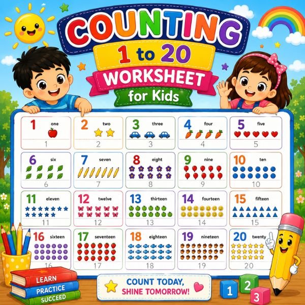 Counting 1 to 20 Worksheet for Kids Counting 1 to 20 Worksheet for Kids