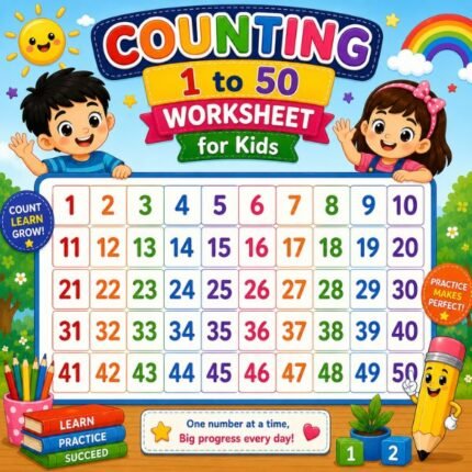 Counting 1 to 50 Worksheet for Kids