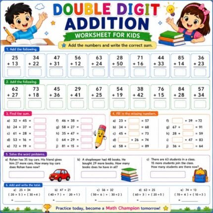 Double Digit Addition Worksheet for Kids