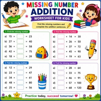Missing Number Addition Worksheet for Kids