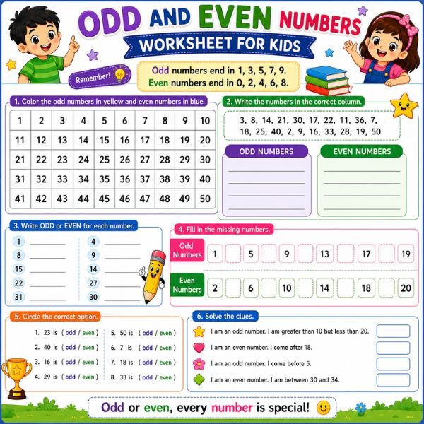 Odd and Even Numbers Worksheet for Kids Odd and Even Numbers Worksheet for Kids