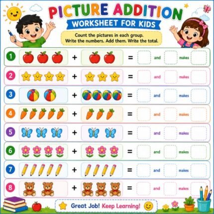 Picture Addition Worksheet for Kids