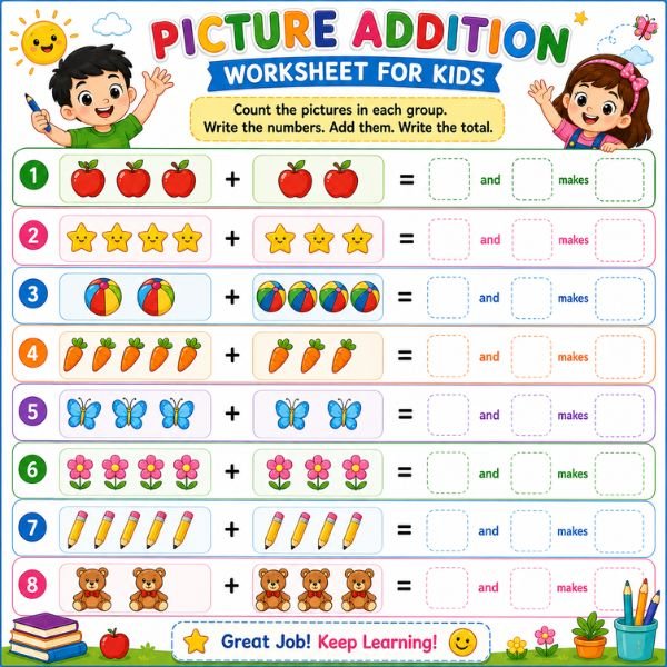 Picture Addition Worksheet for Kids Picture Addition Worksheet for Kids