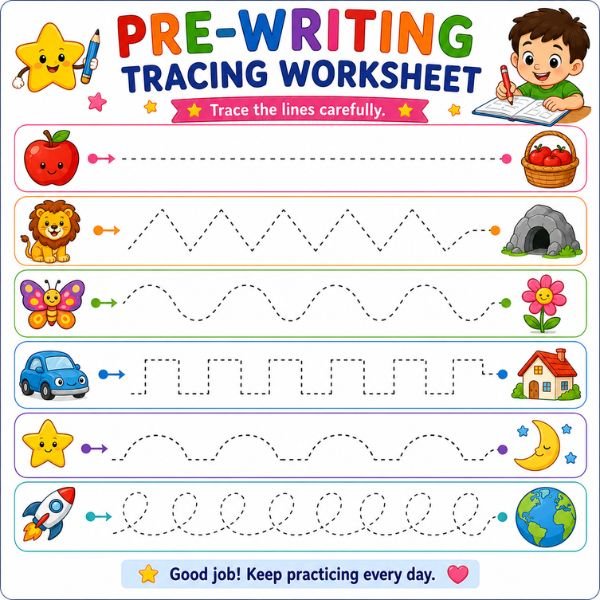 Pre-Writing Tracing Worksheet for Kids Pre-Writing Tracing Worksheet for Kids