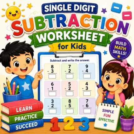 Single Digit Subtraction Worksheet for Kids