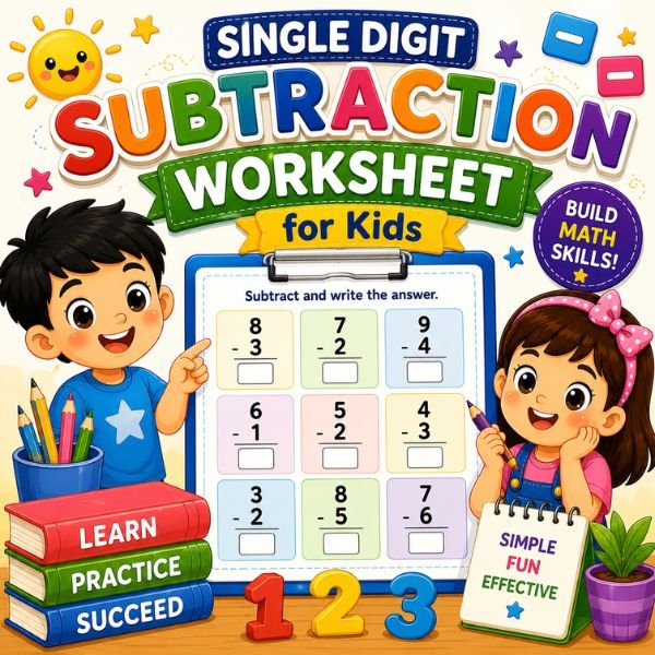 Single Digit Subtraction Worksheet for Kids Single Digit Subtraction Worksheet for Kids