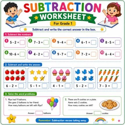 Subtraction Worksheet for Grade 1