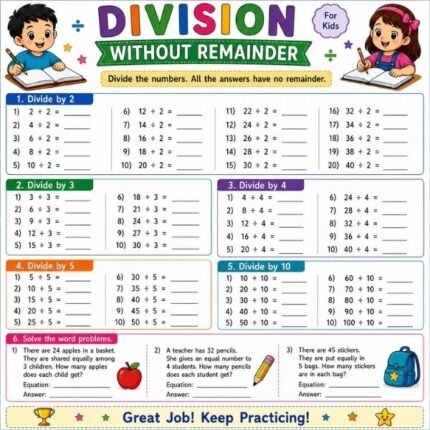 Division Without Remainder Worksheet for Kids