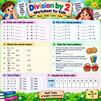 Division by 2 Worksheet for Kids