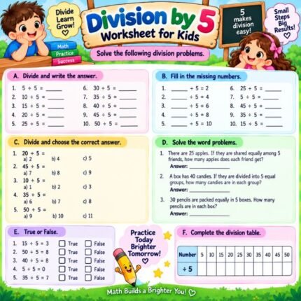 Division by 5 Worksheet for Kids