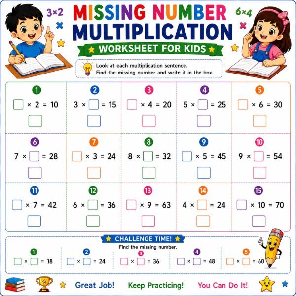 Missing Number Multiplication Worksheet for Kids Missing Number Multiplication Worksheet for Kids