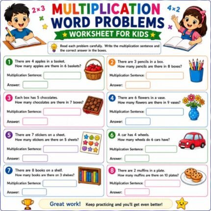 Multiplication Word Problems Worksheet for Kids