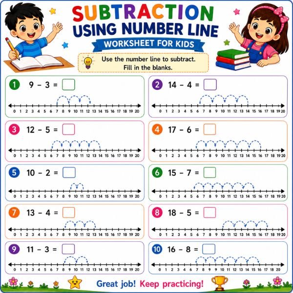 Subtraction Using Number Line Worksheet for Kids Subtraction Using Number Line Worksheet for Kids