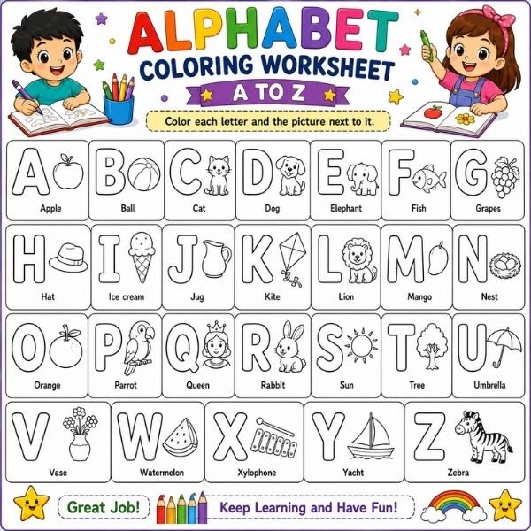 Alphabet Coloring Worksheet A to Z