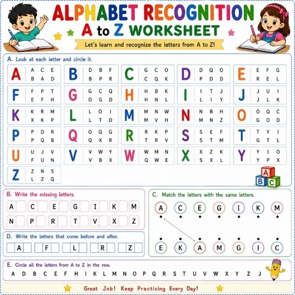 Alphabet Recognition Worksheet A to Z