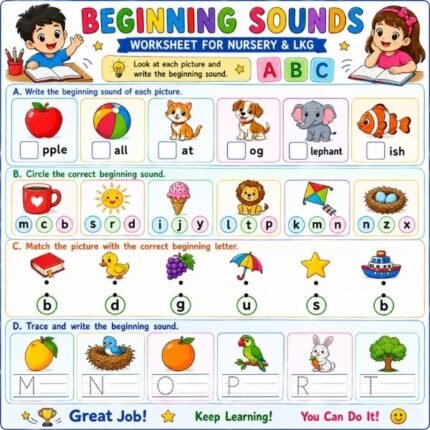 Beginning Sounds Worksheet for Nursery & LKG