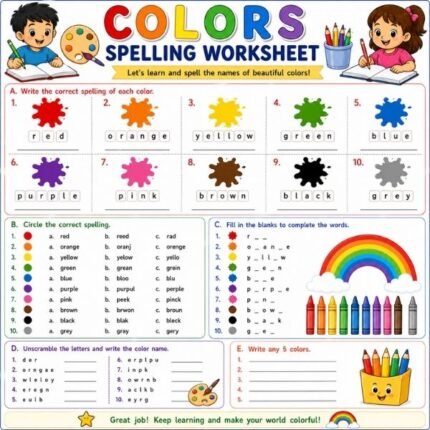 Colors Spelling Worksheet for Kids
