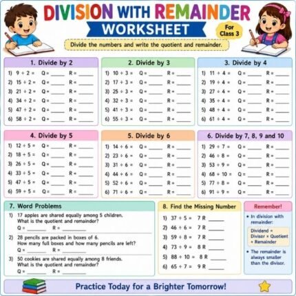 Long Division Worksheet for Grade 3