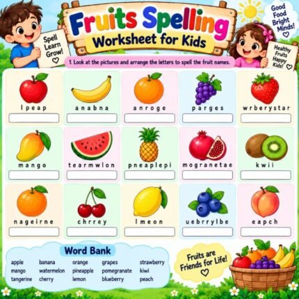 Fruits Spelling Worksheet for Kids