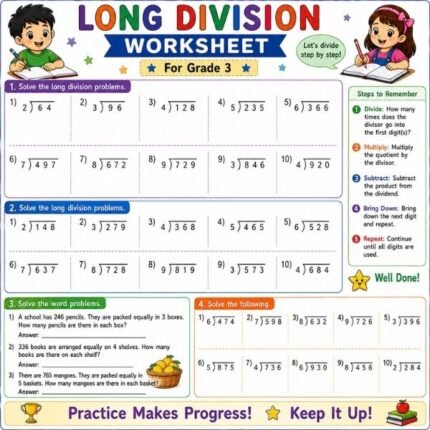 Long Division Worksheet for Grade 3