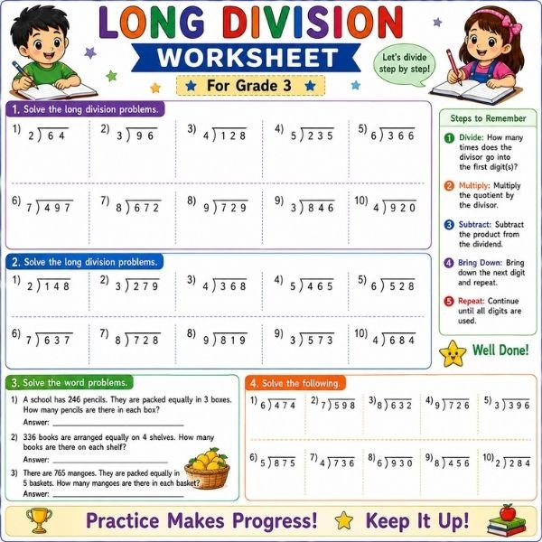 Long Division Worksheet for Grade 3 Long Division Worksheet for Grade 3