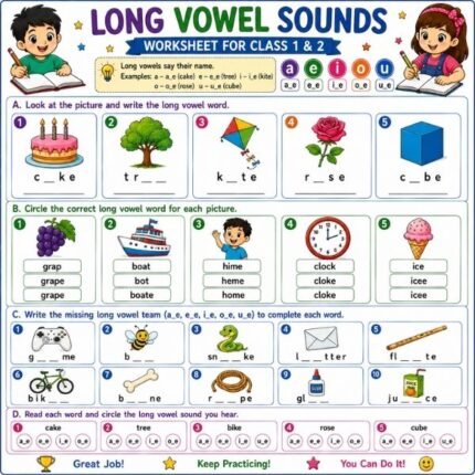 Long Vowel Sounds Worksheet for Class 1 & 2