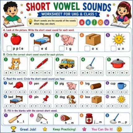 Short Vowel Sounds Worksheet for UKG & Class 1
