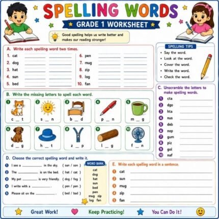 Spelling Words Grade 1 Worksheet