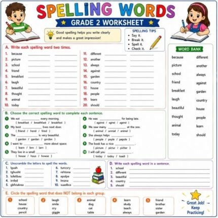 Spelling Words Grade 2 Worksheet