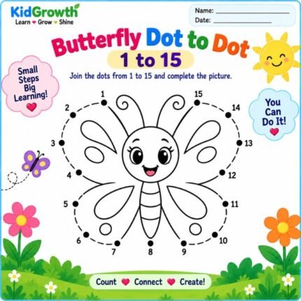 Butterfly Dot to Dot 1 to 15 Worksheet