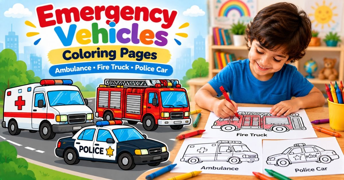Emergency Vehicles Coloring Pages — Ambulance Fire Truck Police Car