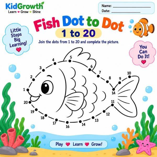 Fish Dot to Dot Activity Worksheet Fish Dot to Dot Activity Worksheet