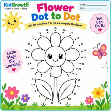 Flower Dot to Dot Printable Worksheet