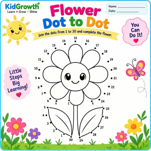 Flower Dot to Dot Printable Worksheet Flower Dot to Dot Printable Worksheet
