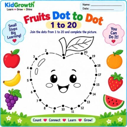 Fruits Dot to Dot 1 to 20 Worksheet