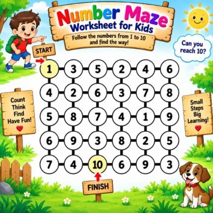 Number Maze Worksheet for Kids