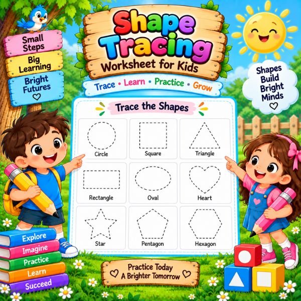 Shape Tracing Worksheet for Kids Shape Tracing Worksheet for Kids