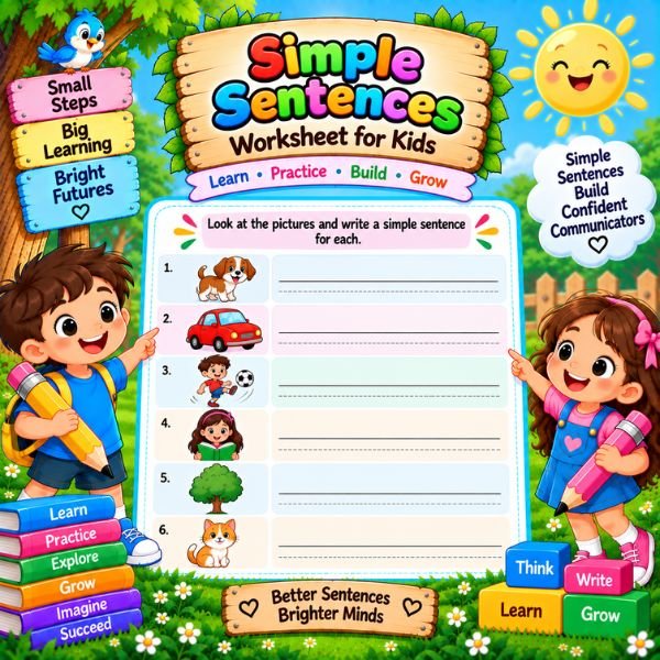 Simple Sentences Worksheet for Kids Simple Sentences Worksheet for Kids